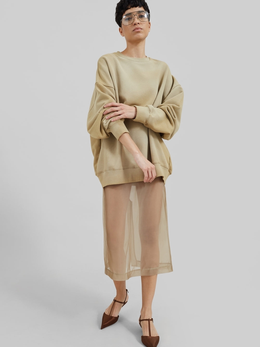 Frankie Shop Sheer Midi Skirt in Beige - Picture 2 of 6